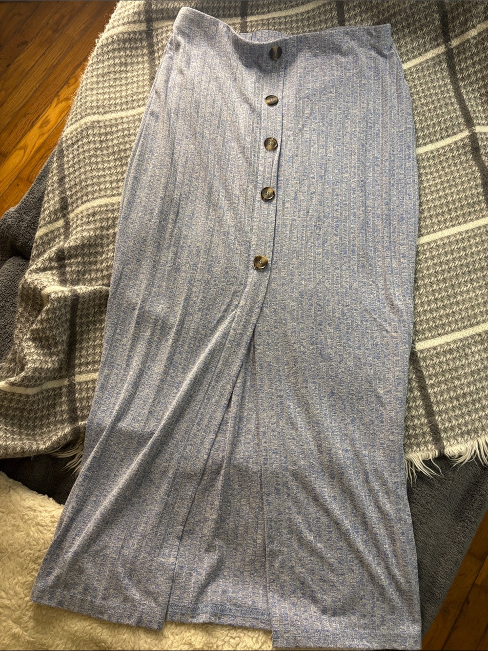 SHEIN Light Blue Heathered Button-Front Maxi Skirt